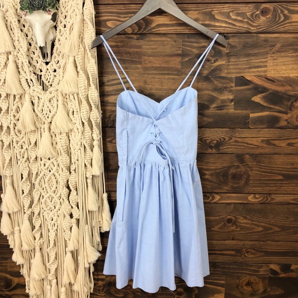 OASAP | Lace Up Strappy Tie‎ Up Backside Sweetheart Denim Dress - Picture 4 of 8